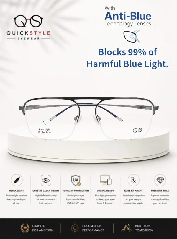 Silver_Metal_Rectangular_Eyeglasses_Blue_Temples_For_Men/Women