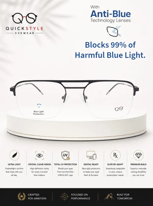 Gun_Metal_Half_Rim_Rectangular_Eyeglass_Frame_For_Men/Women