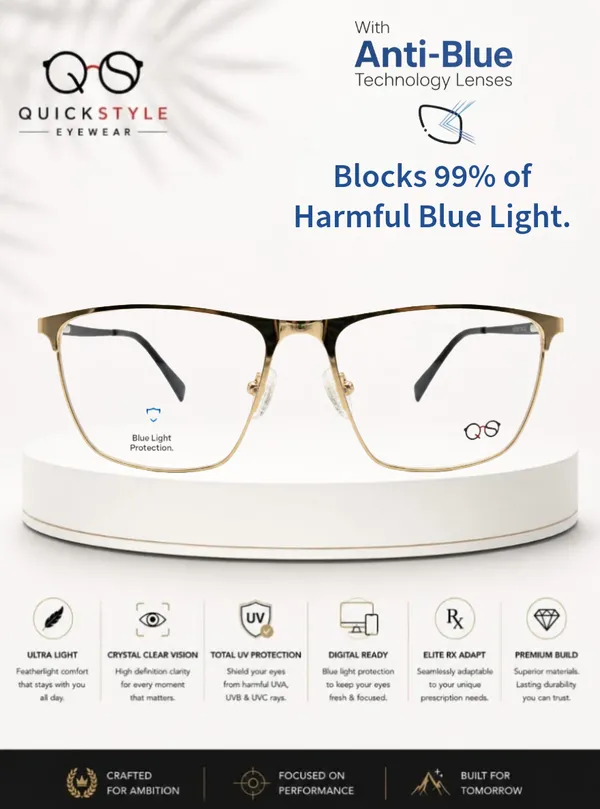 Black_Gold_Metal_Rectangular_Eyeglasses_For_Men/Women