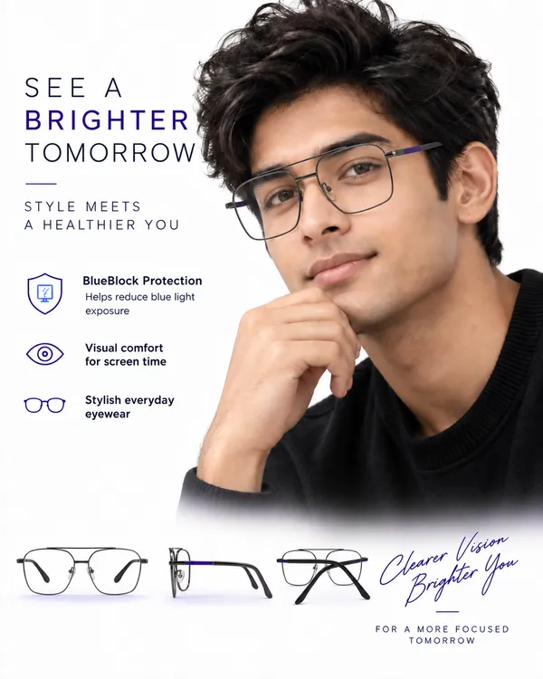 Black_Metal_Rectangular_Eyeglasses_Purple_Temples_For_Men/Women