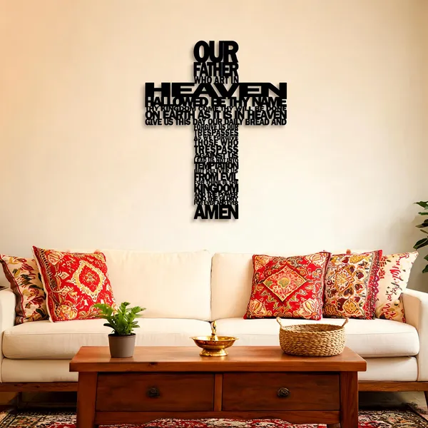 BLIND SHOP Ms Metal Rustic Cross Prayer Text Wall Art 45x43x2CM - Image 1