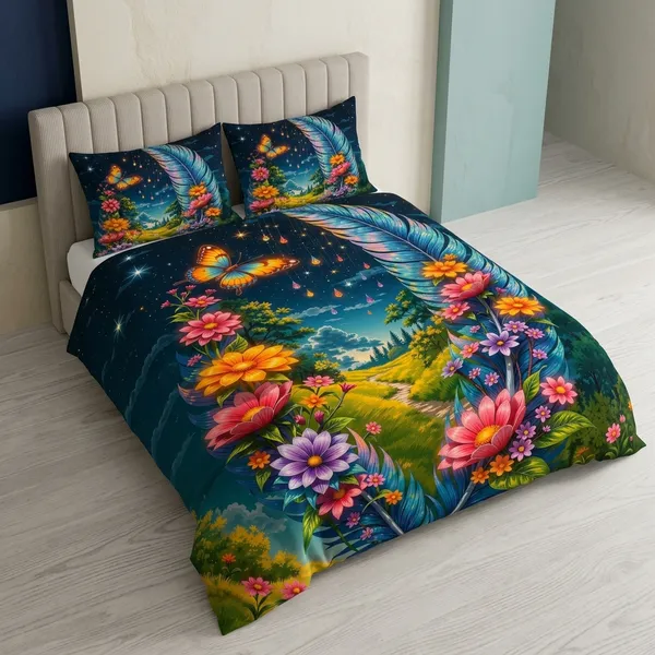 11D_Printed_Glace_Cotton_Floral_Butterfly_Print_King_Size_Bedsheet