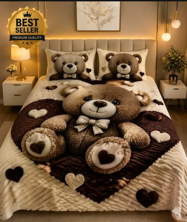 11D_Printed_Glace_Cotton_Quilted_Teddy_Bear_Print_Bedsheet