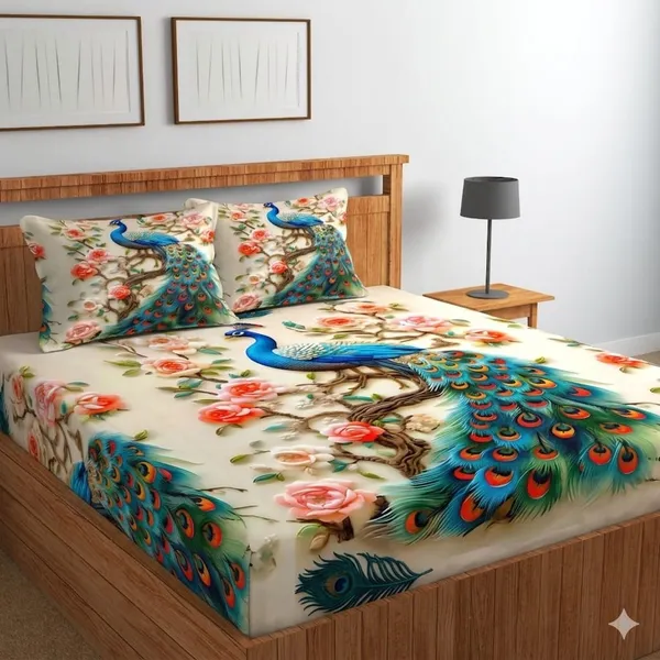 11D_Printed_Glace_Cotton_Peacock_Floral_Print_Bedsheet_With_Pillow_Covers