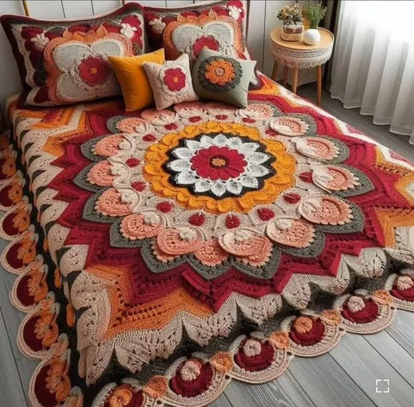 11D_Printed_Glace_Cotton_Bohemian_Multicolour_Floral_Crochet_Bedsheet