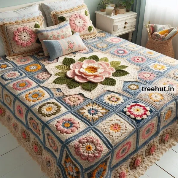 11D_Printed_Glace_Cotton_Bohemian_Crochet_Floral_Patchwork_Bedsheet