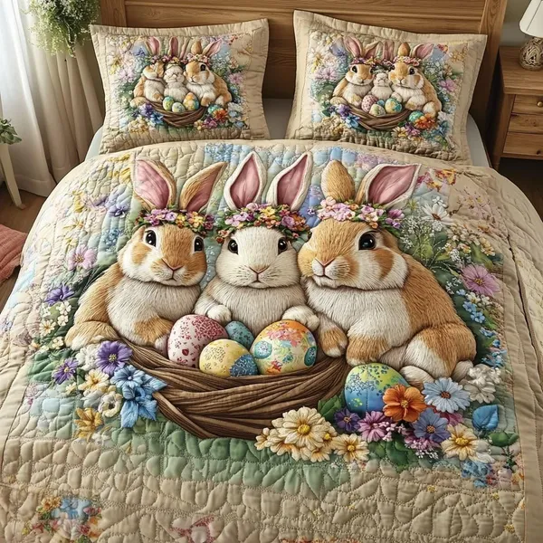 11D_Printed_Glace_Cotton_Quilted_Easter_Bunny_Floral_Print_Bedsheet