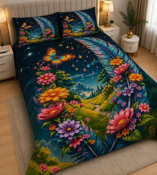 11D_Printed_Glace_Cotton_Floral_Butterfly_Print_King_Size_Bedsheet