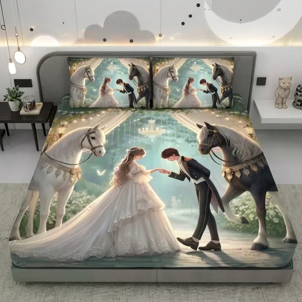 11D_Printed_Glace_Cotton_Wedding_Couple_Horse_Print_Bedsheet_Set