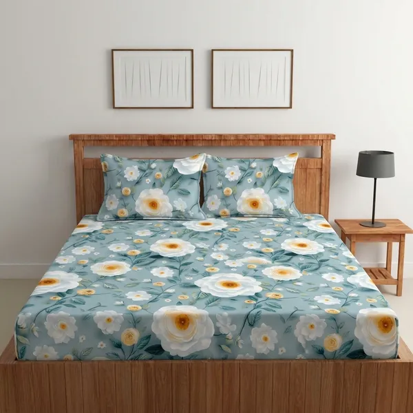 11D_Printed_Glace_Cotton_Blue_Floral_Print_Double_Bedsheet