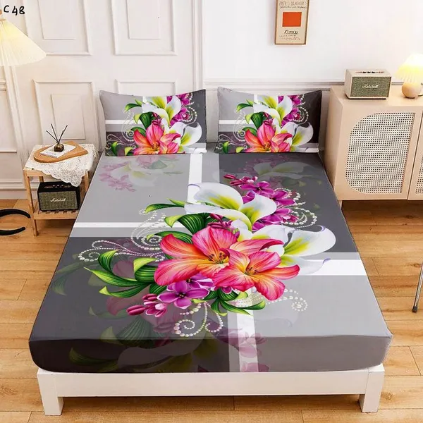 11D_Printed_Glace_Cotton_Grey_Floral_Print_Bedsheet_Set