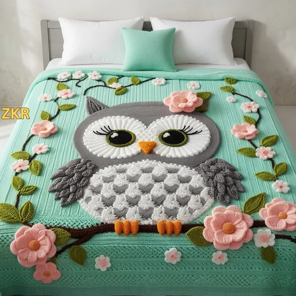 11D_Printed_Glace_Cotton_Floral_Owl_Pattern_Bedsheet
