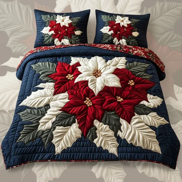 11D_Printed_Glace_Cotton_Christmas_Quilted_Poinsettia_Floral_Bedsheet