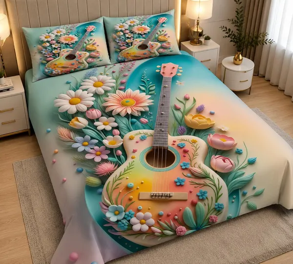 11D_Printed_Glace_Cotton_Floral_Guitar_Print_Bedsheet