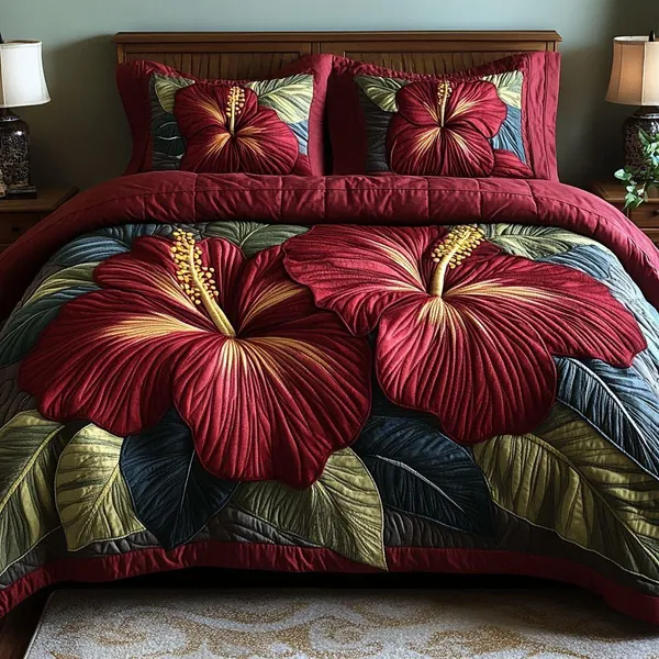 11D_Printed_Glace_Cotton_Tropical_Burgundy_Floral_Quilted_Bedsheet