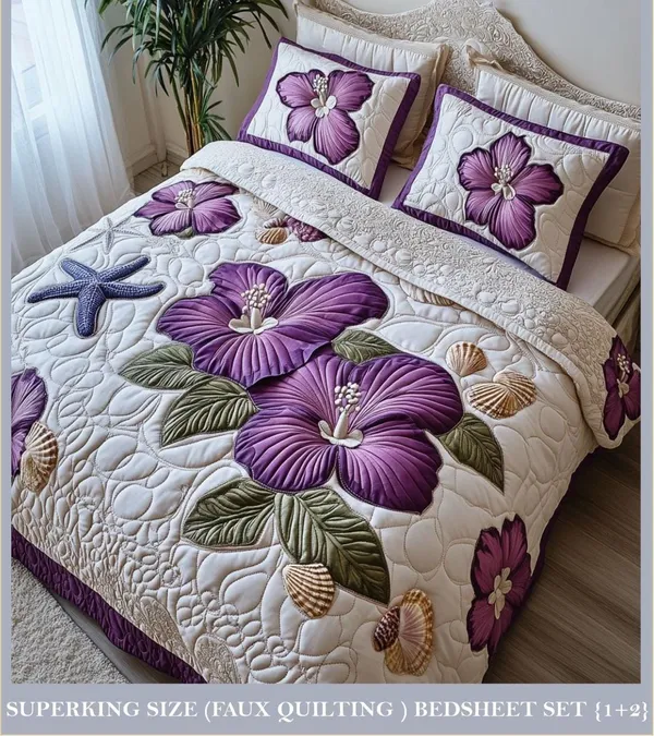 11D_Printed_Glace_Cotton_Quilted_Floral_Print_Super_King_Bedsheet