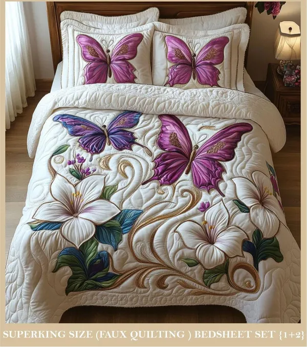 11D_Printed_Glace_Cotton_Floral_Butterfly_Super_King_Bedsheet
