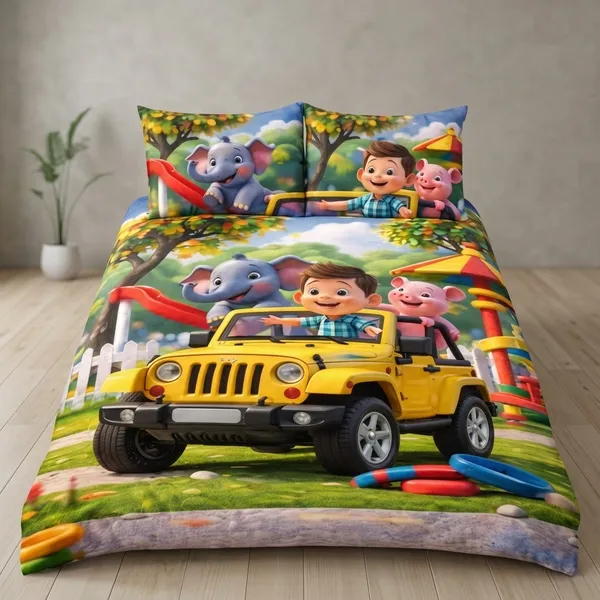 11D_Printed_Glace_Cotton_Kids_Jeep_Print_Bedsheet_Set