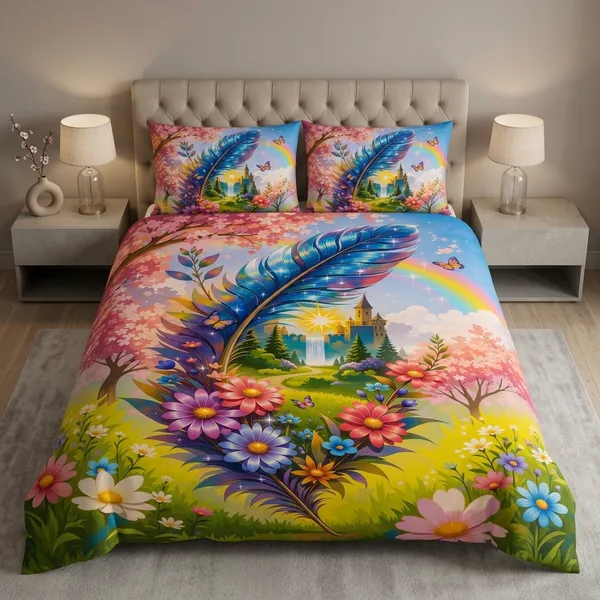 11D_Printed_Glace_Cotton_Fantasy_Floral_Feather_Print_Bedsheet