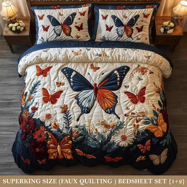 11D_Printed_Glace_Cotton_Butterfly_Floral_Print_Super_King_Bedsheet_Set