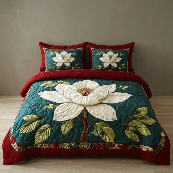 11D_Printed_Glace_Cotton_Quilted_Red_Teal_Floral_Print_Bedsheet