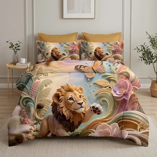 11D_Printed_Glace_Cotton_Lion_Floral_Print_Bedsheet_Set