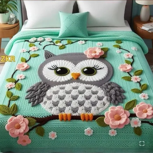 11D_Printed_Glace_Cotton_Floral_Owl_Pattern_Bedsheet