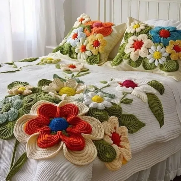 11D_Printed_Glace_Cotton_White_Textured_Floral_Applique_Bedsheet