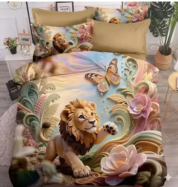 11D_Printed_Glace_Cotton_Lion_Floral_Print_Bedsheet_Set