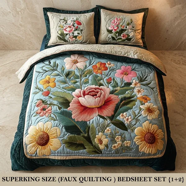 11D_Printed_Glace_Cotton_Floral_Print_Super_King_Bedsheet_Set