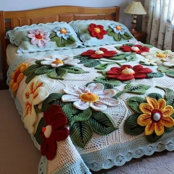 11D_Printed_Glace_Cotton_Crochet_Floral_Print_Bedsheet_With_Pillow_Covers