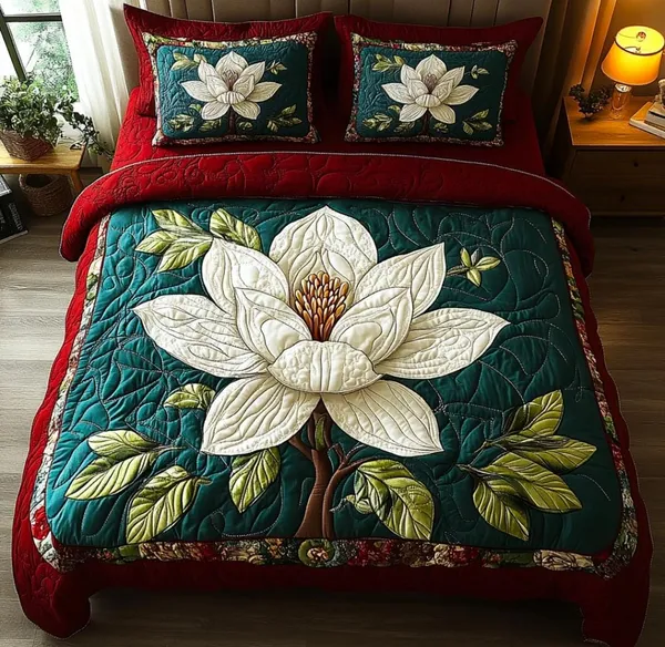 11D_Printed_Glace_Cotton_Quilted_Red_Teal_Floral_Print_Bedsheet