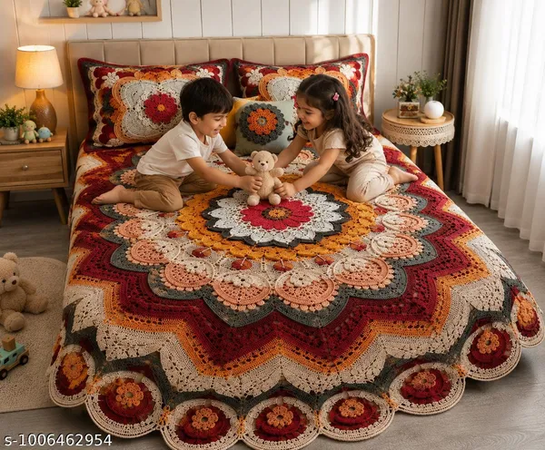 11D_Printed_Glace_Cotton_Bohemian_Multicolour_Floral_Crochet_Bedsheet