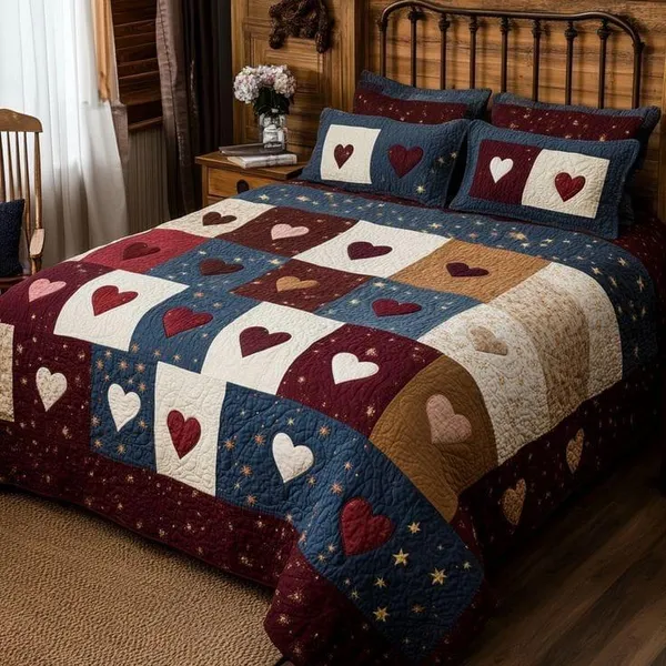 11D_Printed_Glace_Cotton_Rustic_Heart_Patchwork_Quilted_Bedsheet