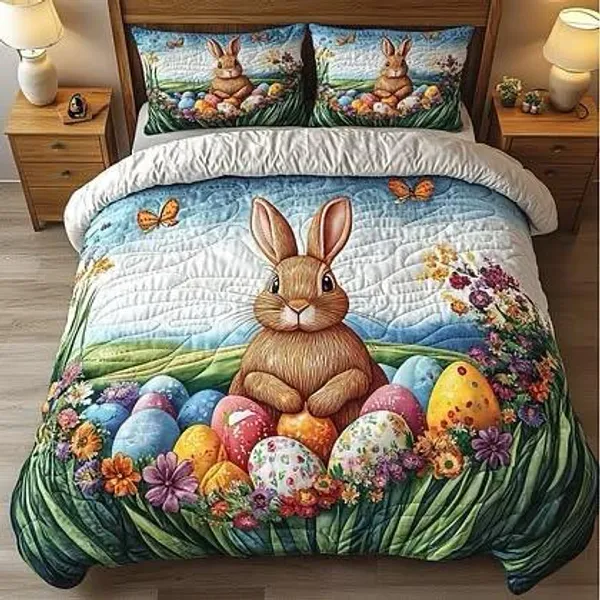 11D_Printed_Glace_Cotton_Easter_Bunny_Floral_Print_Bedsheet