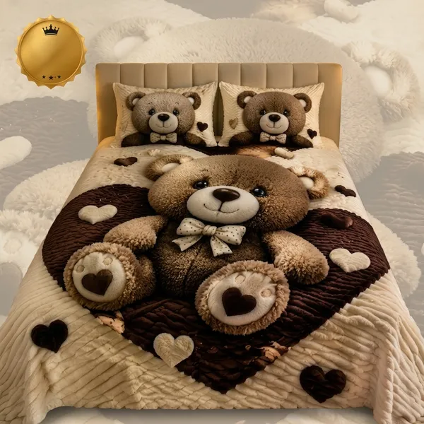 11D_Printed_Glace_Cotton_Quilted_Teddy_Bear_Print_Bedsheet