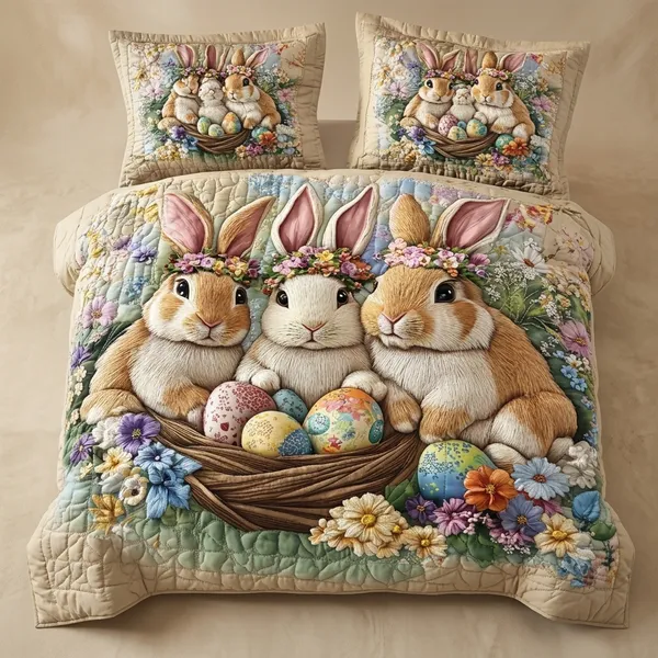 11D_Printed_Glace_Cotton_Quilted_Easter_Bunny_Floral_Print_Bedsheet