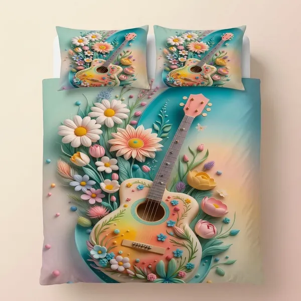 11D_Printed_Glace_Cotton_Floral_Guitar_Print_Bedsheet