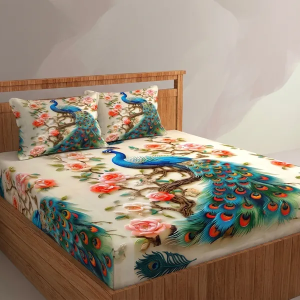 11D_Printed_Glace_Cotton_Peacock_Floral_Print_Bedsheet_With_Pillow_Covers