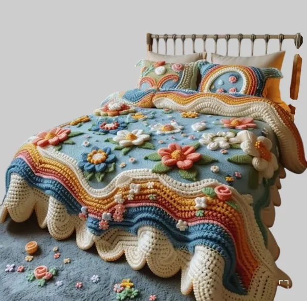 11D_Printed_Glace_Cotton_Bohemian_Crochet_Floral_Pattern_Bedspread
