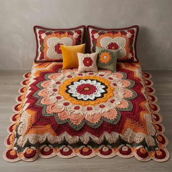 11D_Printed_Glace_Cotton_Bohemian_Multicolour_Floral_Crochet_Bedsheet