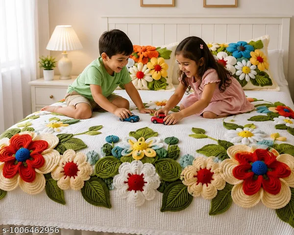 11D_Printed_Glace_Cotton_White_Textured_Floral_Applique_Bedsheet