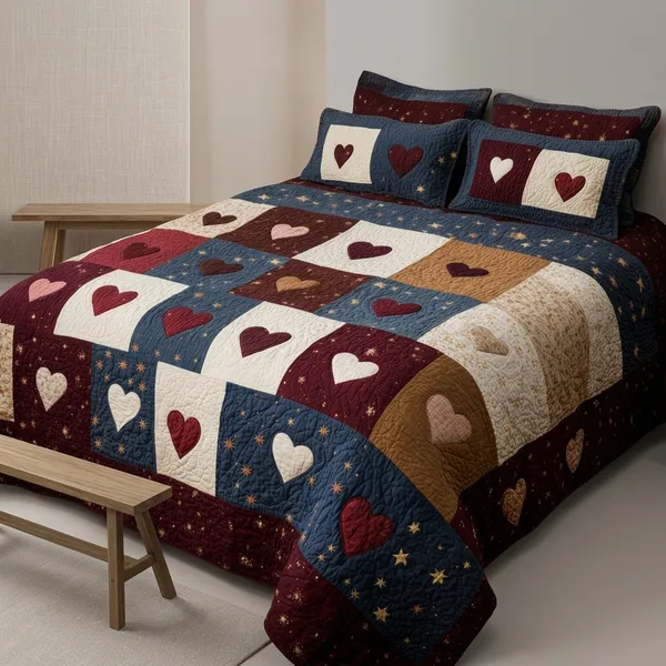 11D_Printed_Glace_Cotton_Rustic_Heart_Patchwork_Quilted_Bedsheet