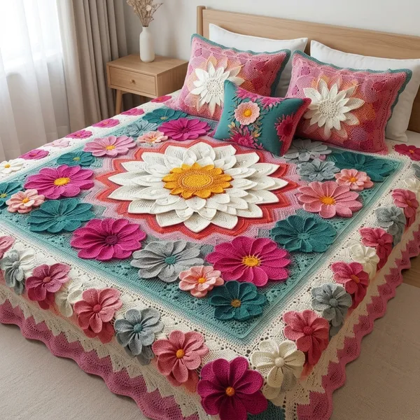 11D_Printed_Glace_Cotton_Floral_Applique_Quilted_Bedsheet