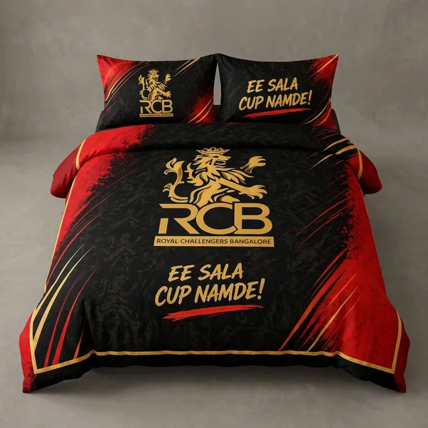 11D_Printed_Glace_Cotton_Rcb_Cricket_Print_Black_Red_Bedsheet_Set