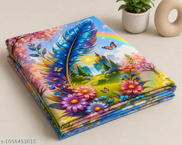 11D_Printed_Glace_Cotton_Fantasy_Floral_Feather_Print_Bedsheet
