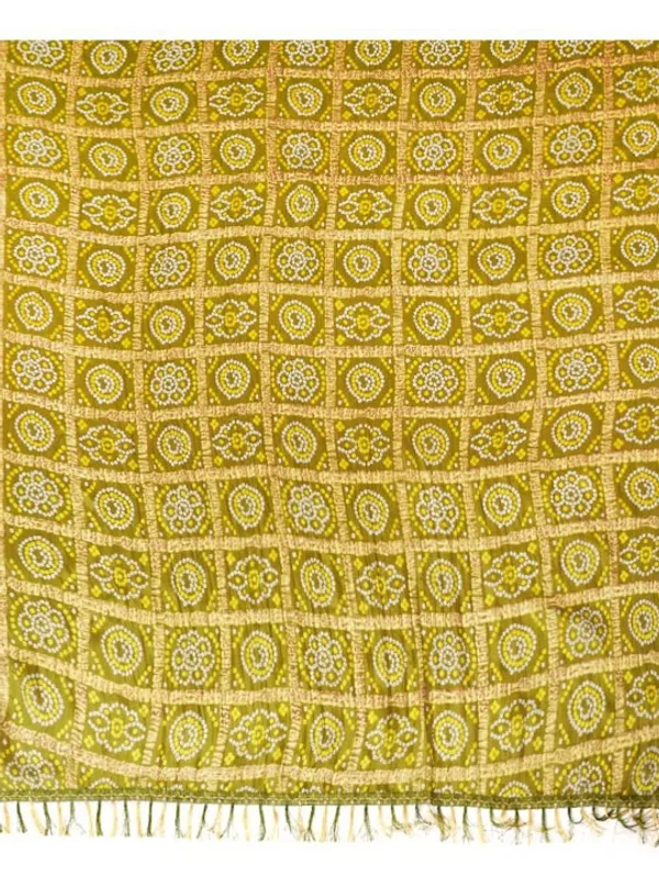 Olive_Green_Chinon_Crushed_Bandhani_Printed_Dupatta_With_Tassels_For_Women