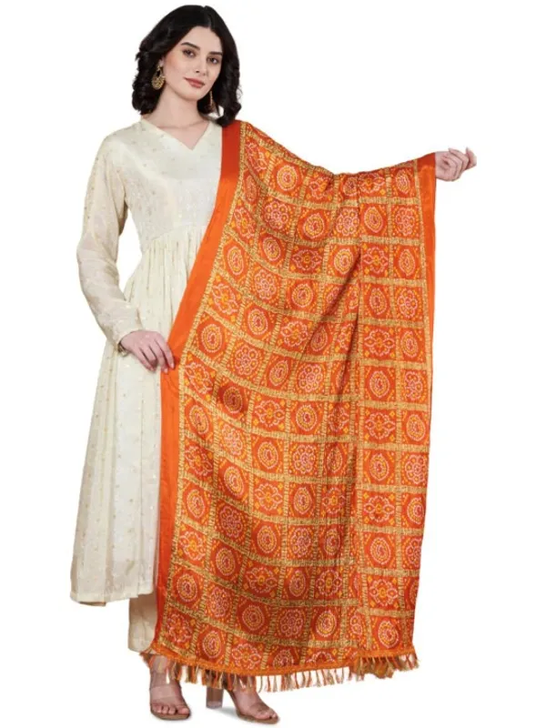 Orange_Chinon_Crushed_Bandhani_Printed_Dupatta_With_Tassels_For_Women