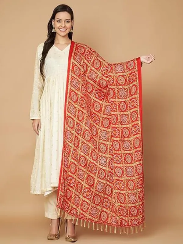 Red_Chinon_Crushed_Bandhani_Printed_Dupatta_With_Tassels_For_Women