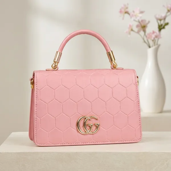 Pink_Pu_Leather_Textured_Top_Handle_Handbag_For_Women